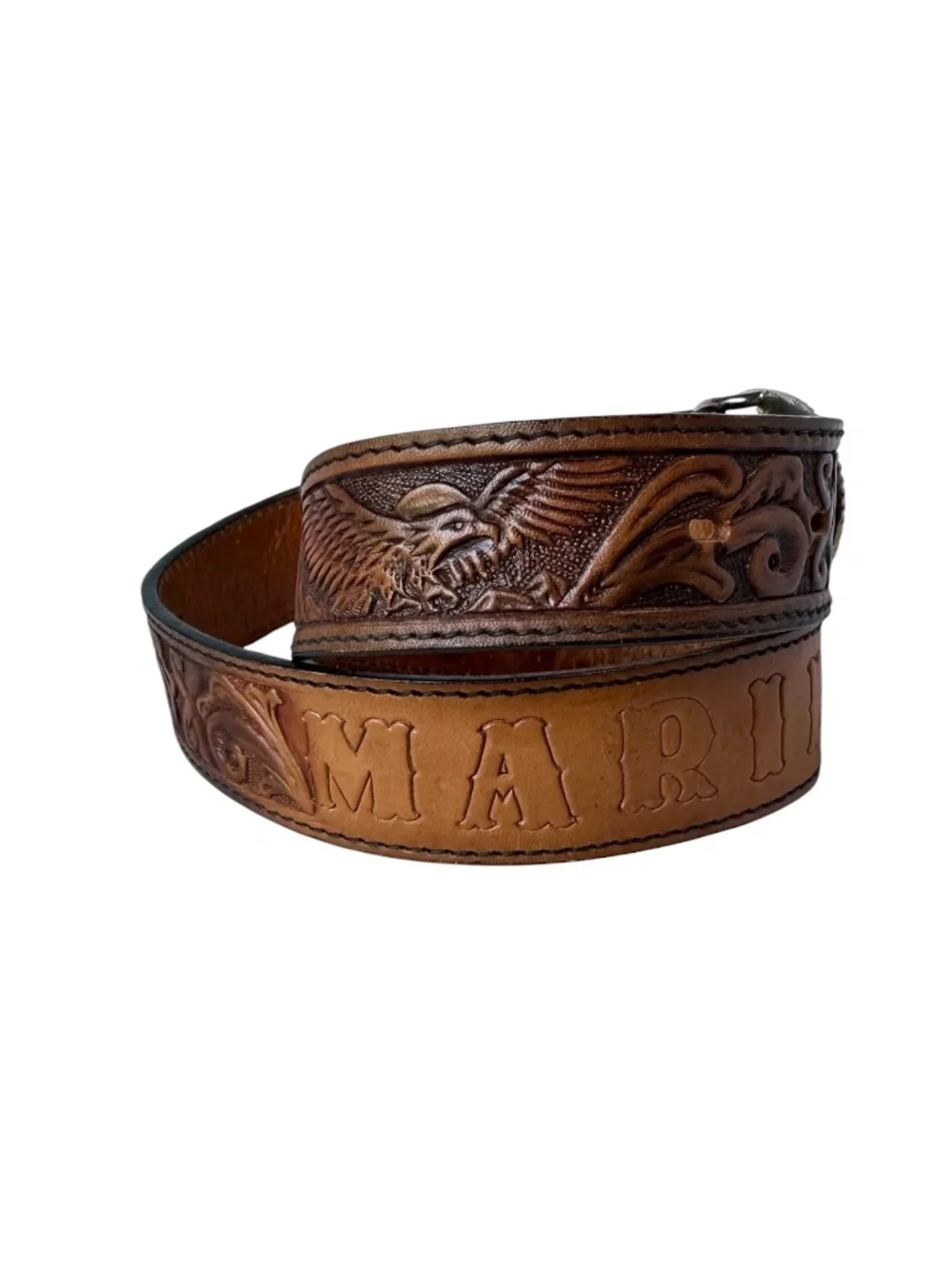 Vintage Tan Leather MARILYN Western Crumrine Eagle Silver Buckle Size 26 XS